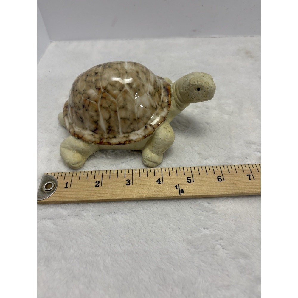Turtle Figurine Glossy Shell Handcrafted‎ Tan Brown Carmel Ceramic Sculpture - Picture 3 of 3